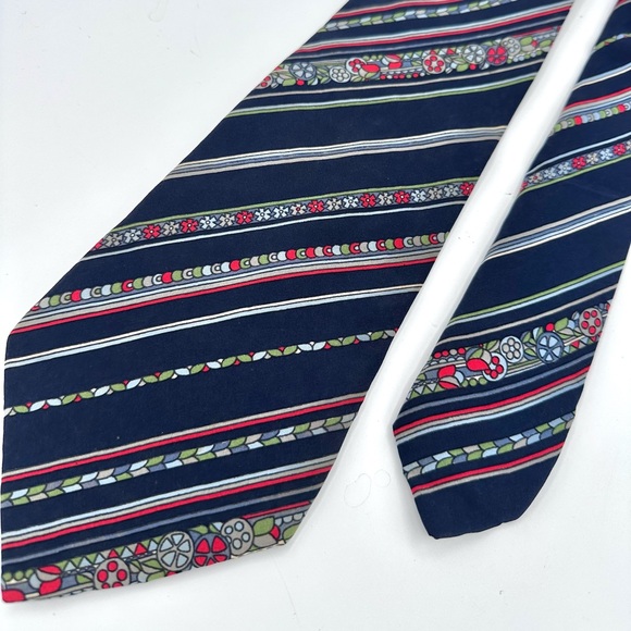 Vintage Pancaldi Blue Geometric Striped Silk Tie - Picture 5 of 10